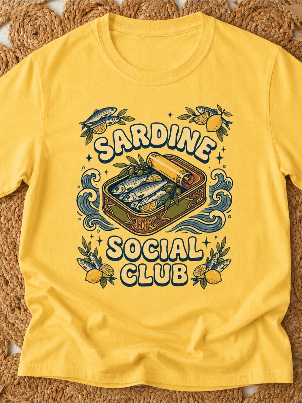 Sardine Social Club Shirt, Coastal Yellow Graphic Tee, Ocean Unisex